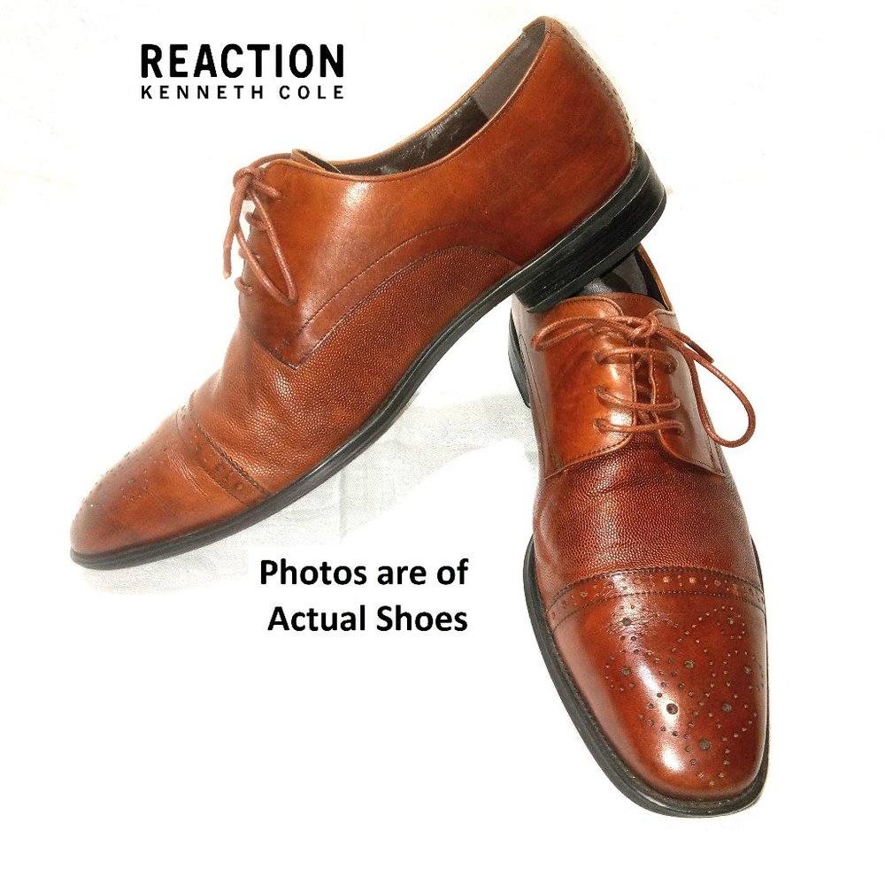Kenneth Cole Reation - Brown Cognac Toe Cap Leather Derbys Mens Size 10.5